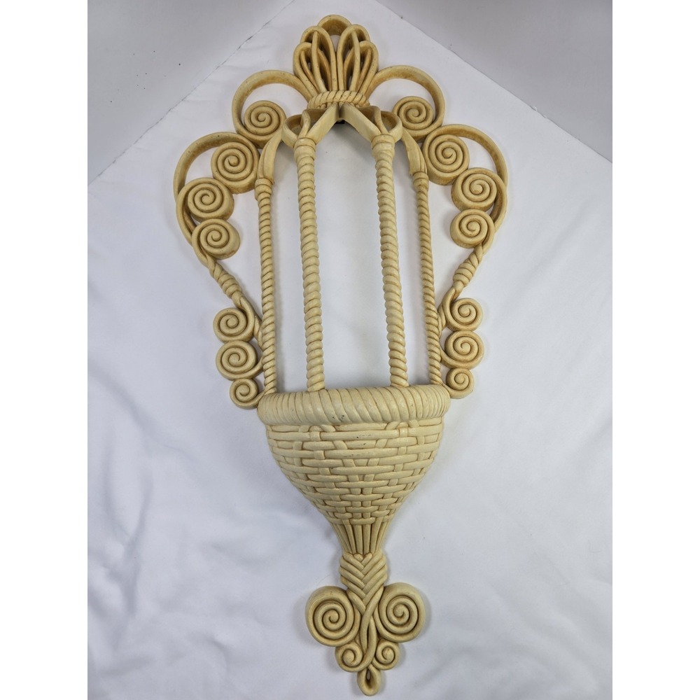 Vintage 1970 Burwood Products Syroco Wall Pocket Planter Basket Scroll 20.5"